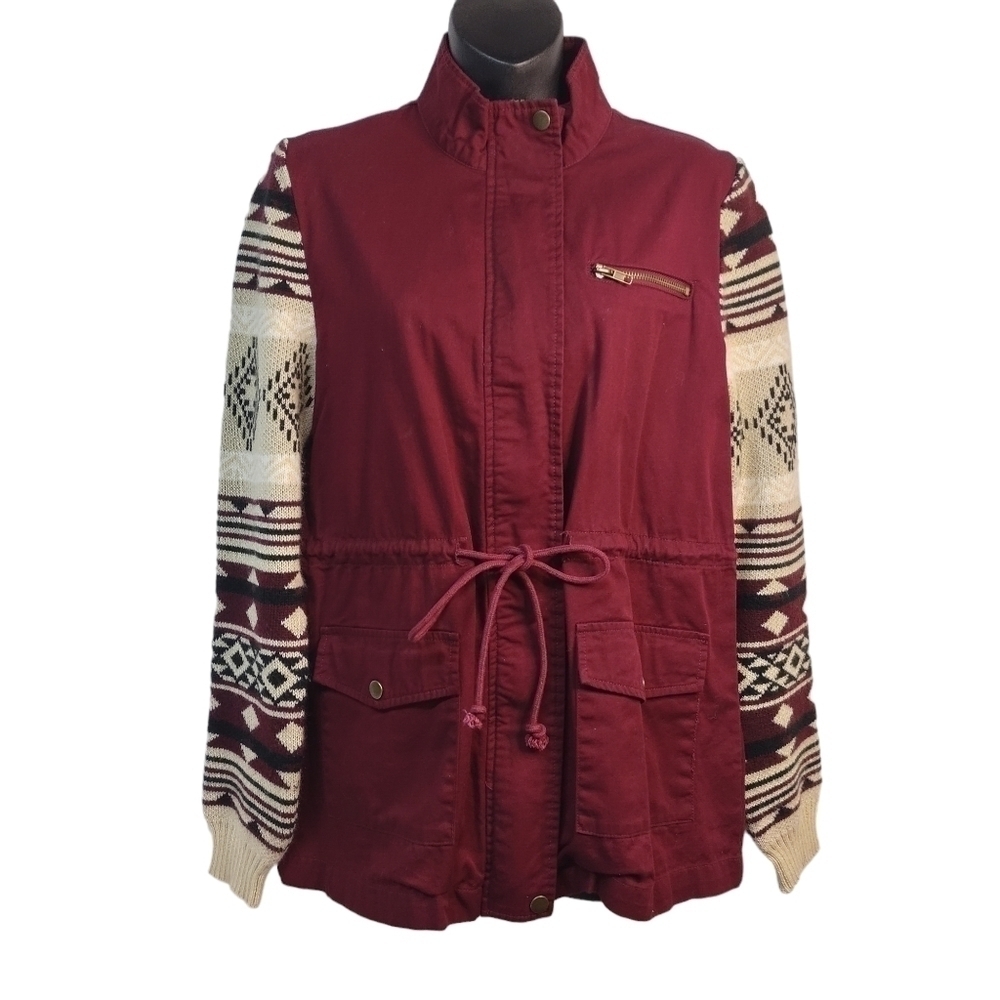 Blu Pepper Women's Burgundy Knit Sleeves Jacket Size S